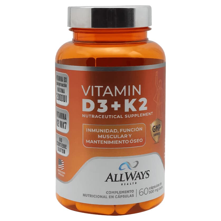Allways Health D3 + K2 500mg 60 Cápsulas – Suplementos