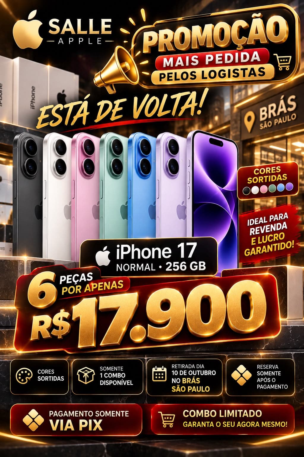 Combo Está de Volta — 6x iPhone 17 256GB Cores Sortidas — foto 1