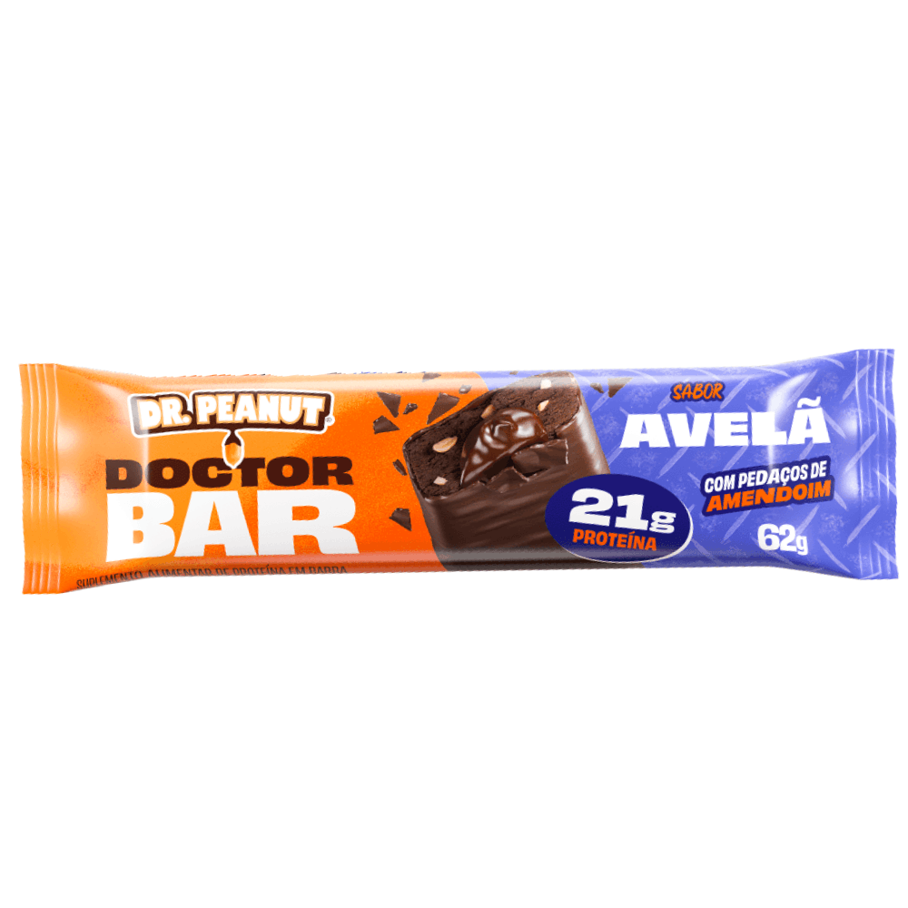 Dr. Peanut Barra de Proteína Sabor Avelã 62g unidade – Suplementos