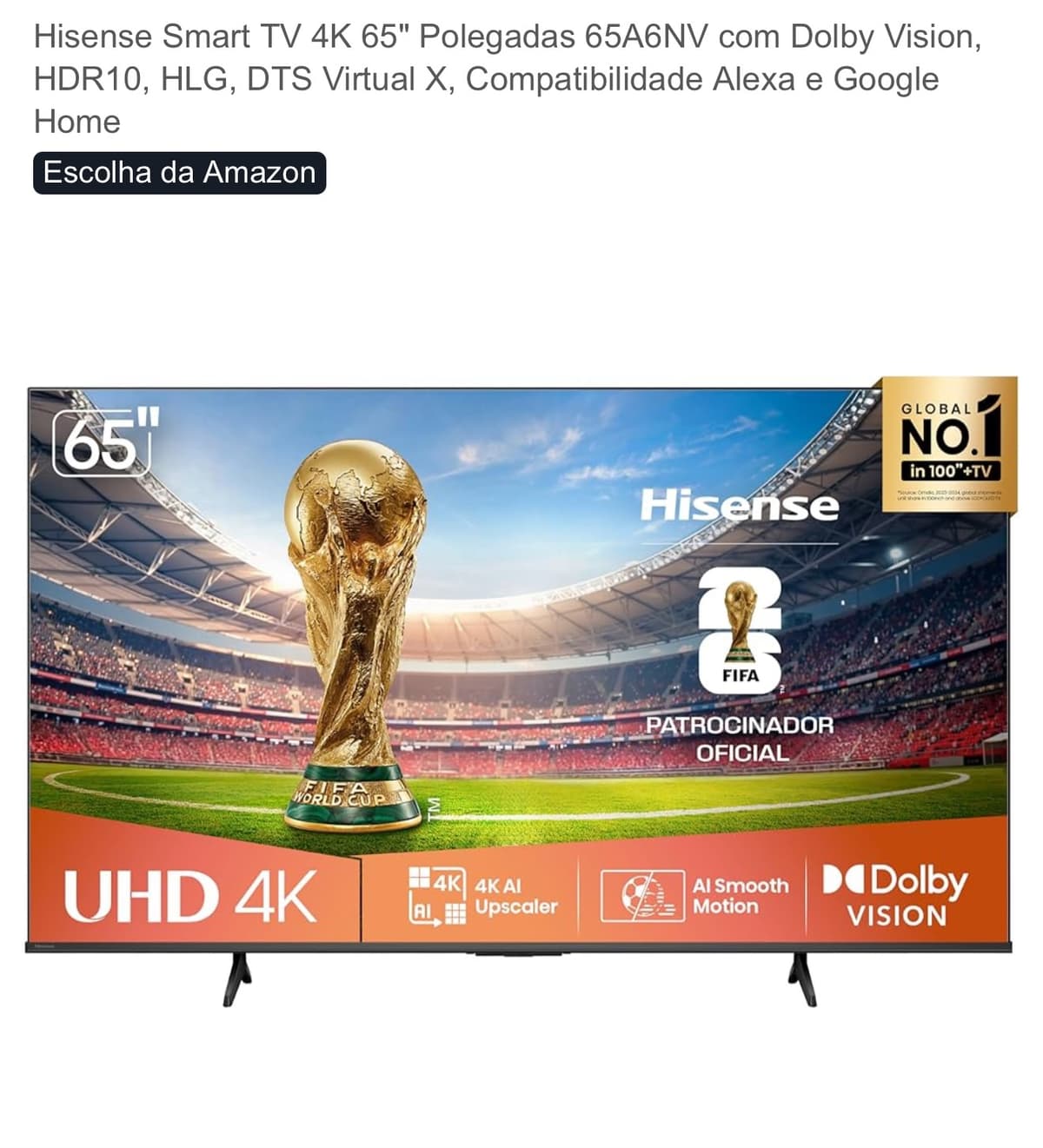 Hisense Smart TV 65" 4K 65A6NV – Eletrônicos