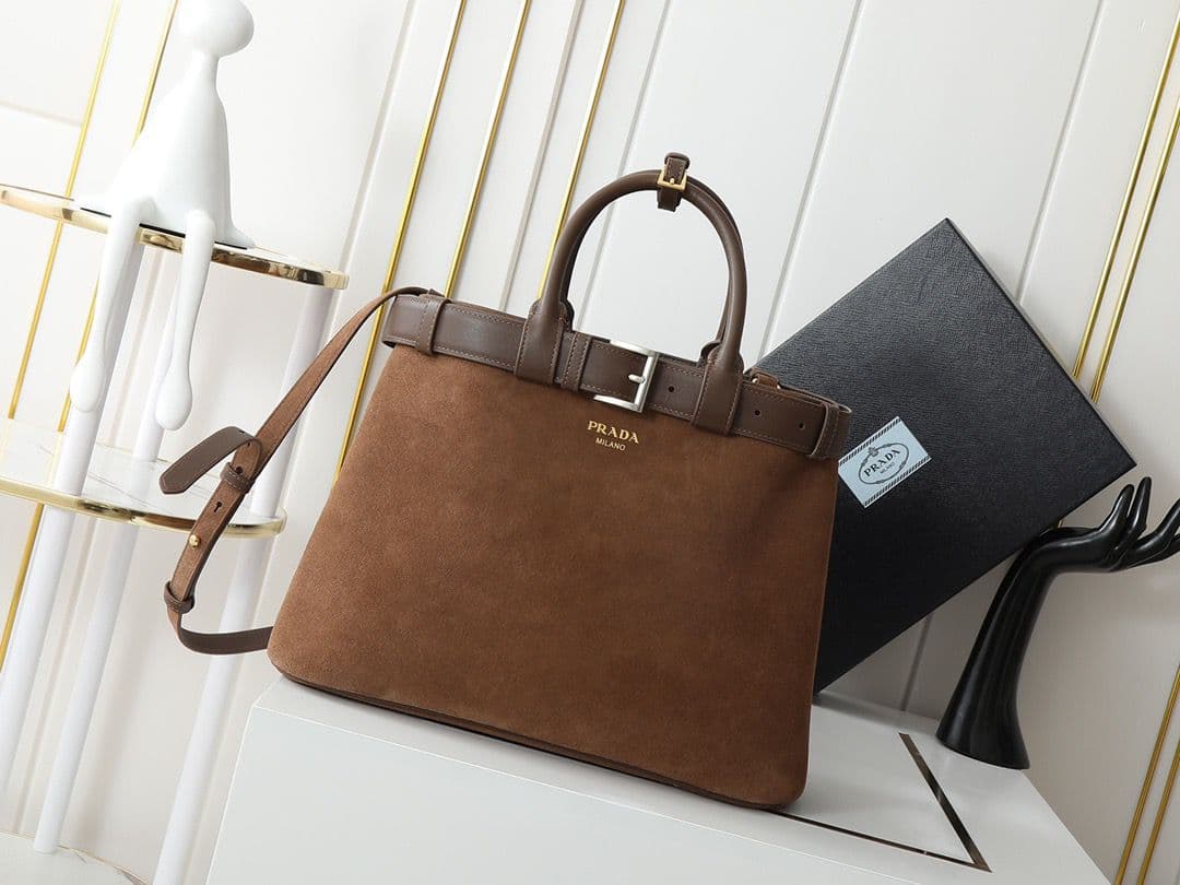 BOLSA PRADA SCAMOSCIATO CAMURÇA BUCKLE BEGE – Moda