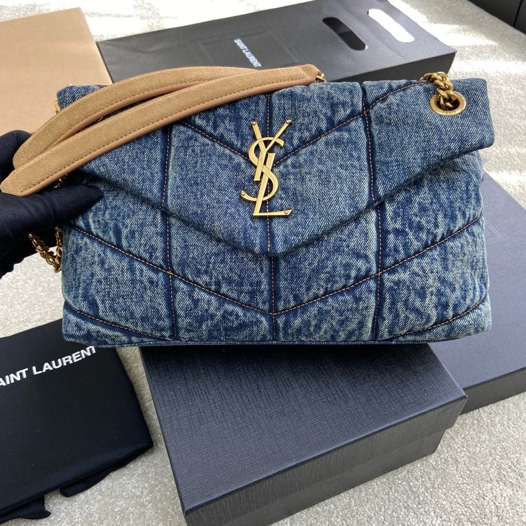 Bolsa Saint Laurent Puffer Denim Small Shoulder Bag – Moda