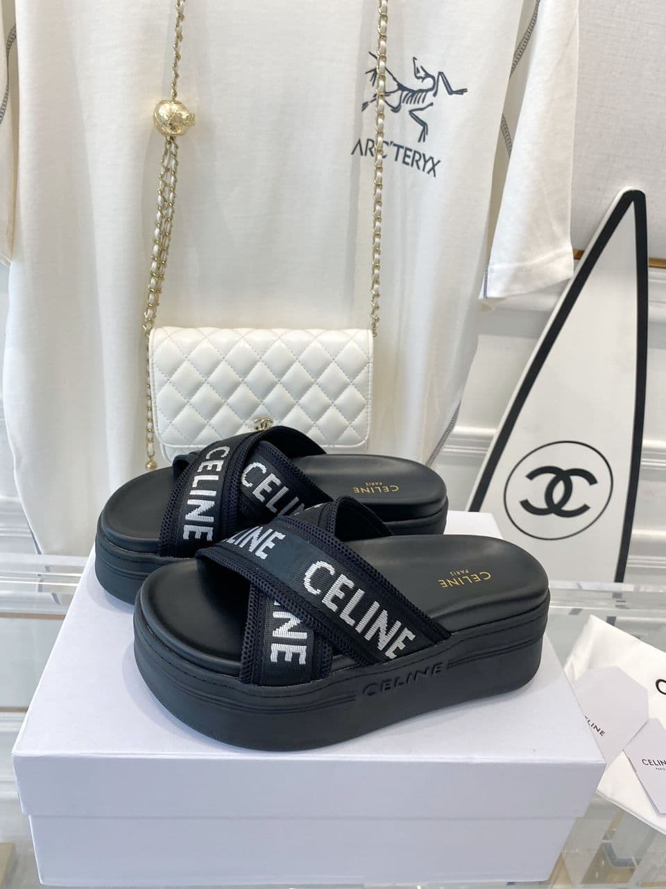 Celine Block Slide Nylon Jacquard – Moda