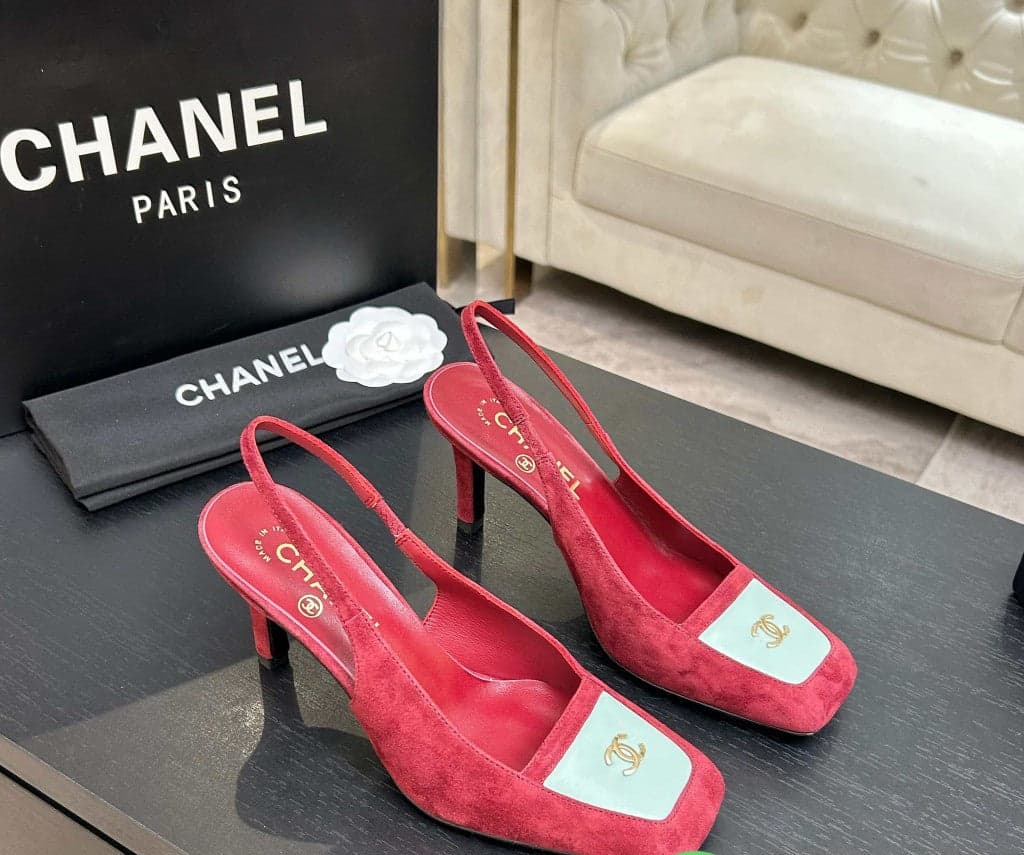 Chanel Slingback Heel Suede Pink White Gold – Moda