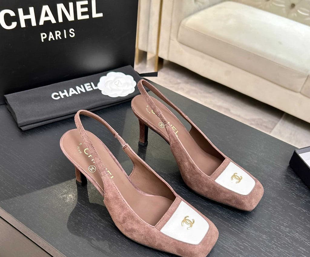 Chanel Slingback Heel Suede Dusty Pink White Gold – Moda