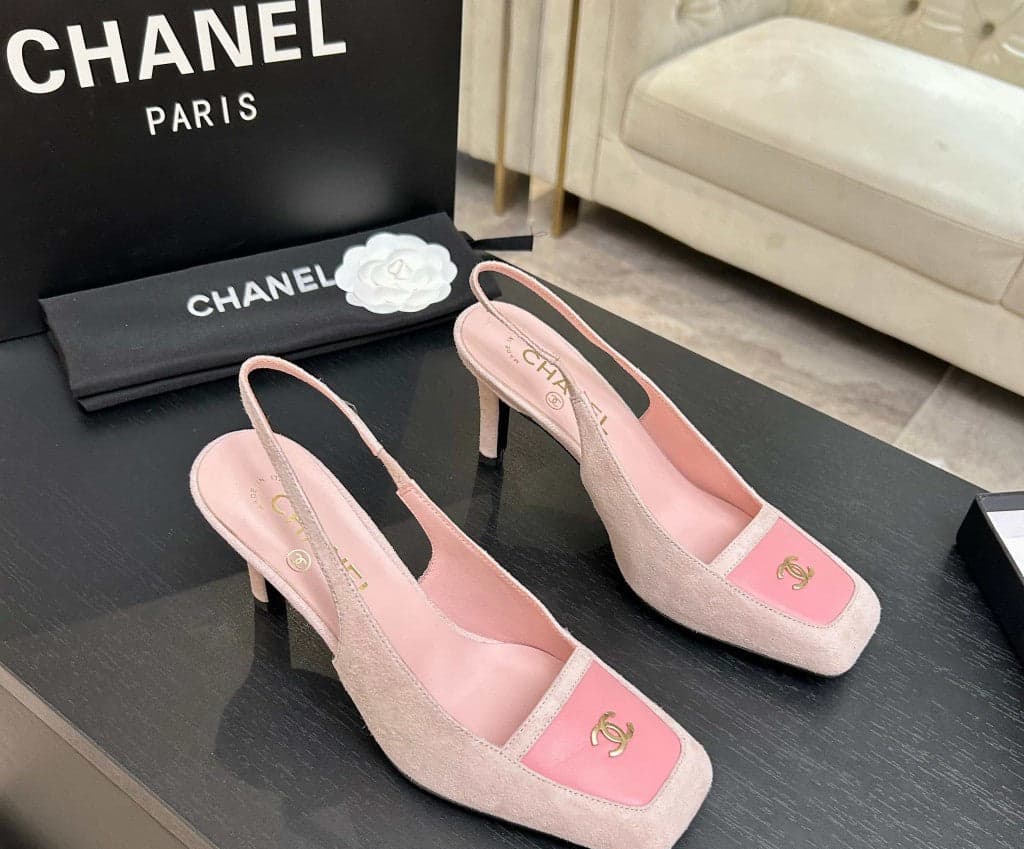 Chanel Slingback Heel Suede Light Pink Pink Gold – Moda