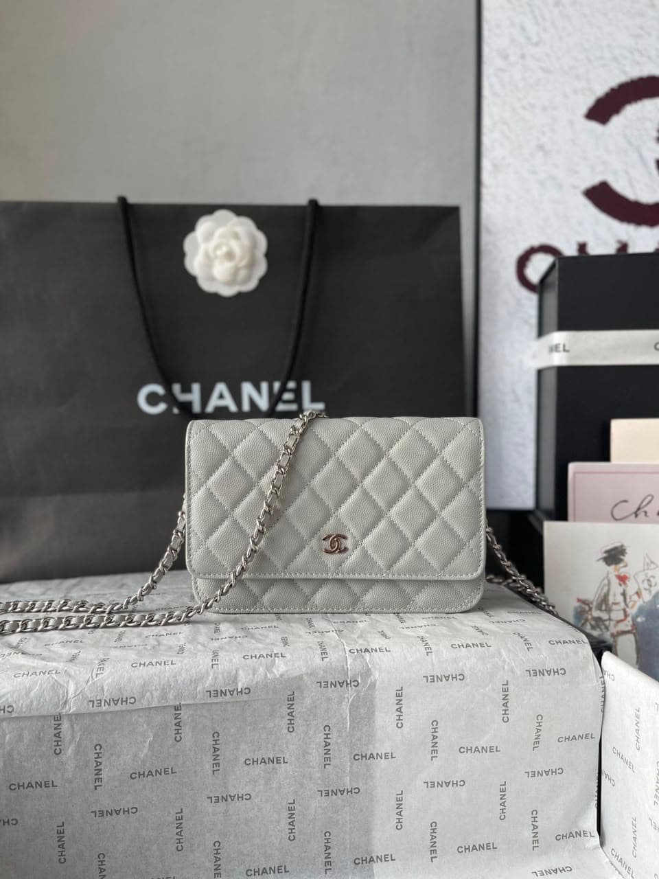 Chanel Wallet On Chain Grey Silver Hardware . – Moda
