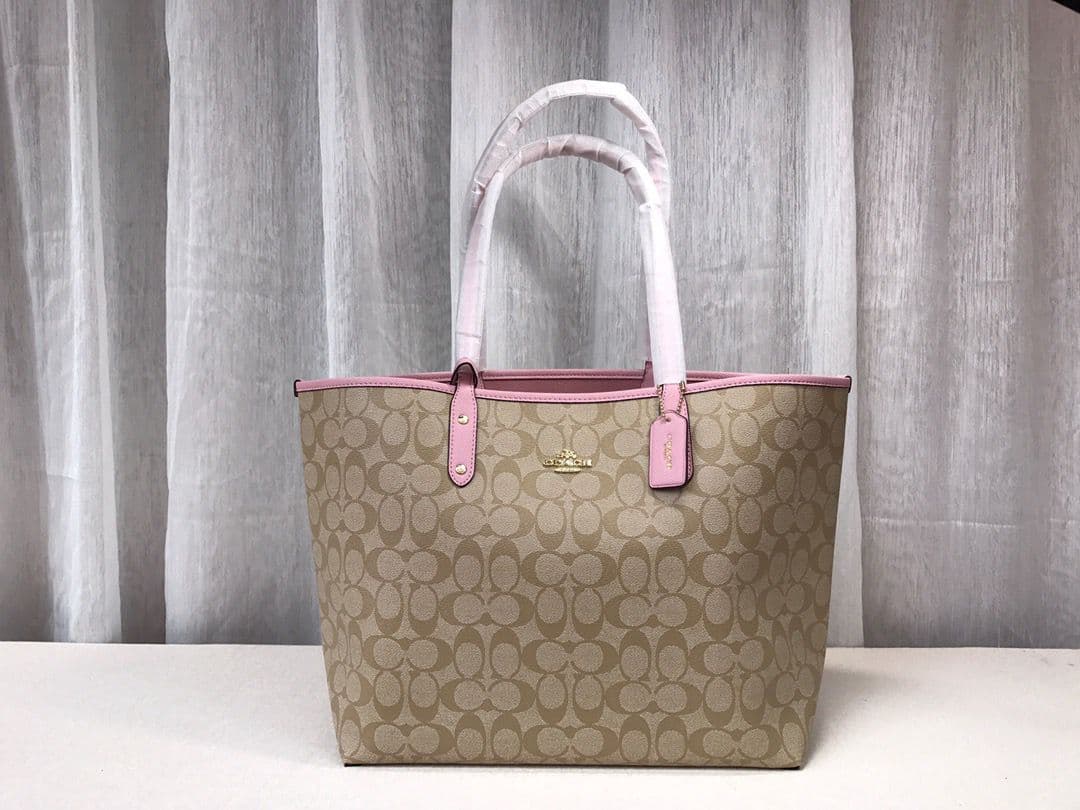 Coach City Tote Signature Canvas Khaki / Pink – Moda