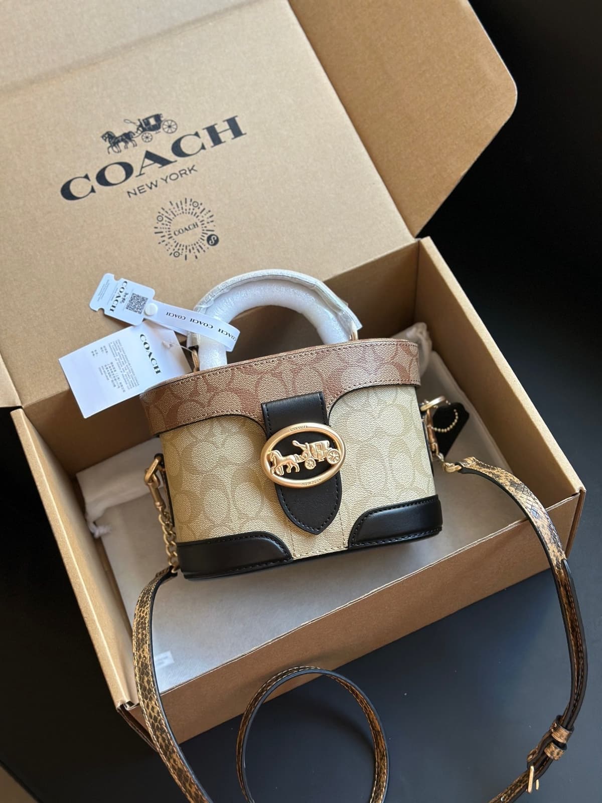 Coach Georgie Gem Crossbody Bag Shouder Khaki Bege Ferragens Douradas – Moda