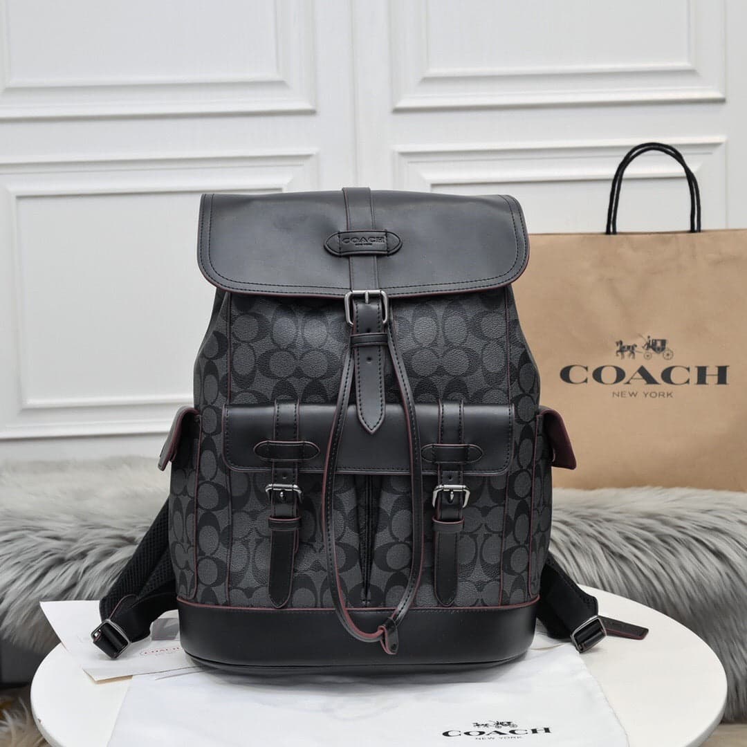 Coach Hudson Backpack Signature Canvas Black / Bordô – Moda