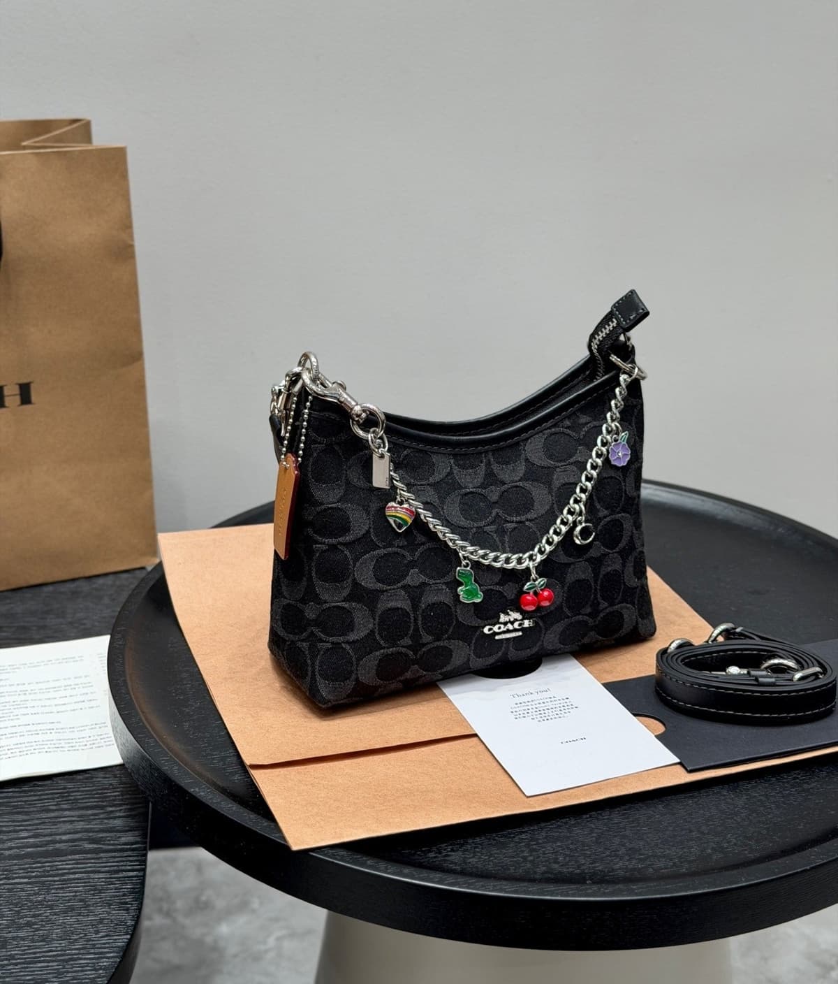 Coach Laurel Midnight Charm Shoulder Bag Black – Moda