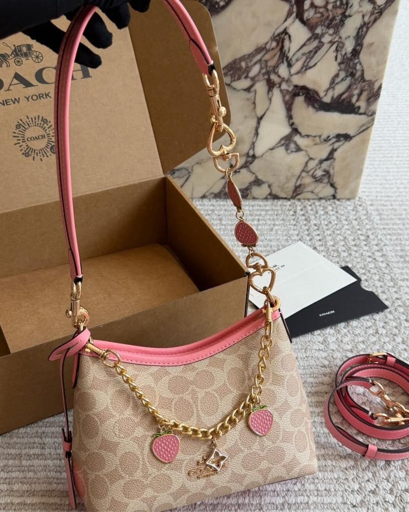 Coach Laurel Midnight Charm Shoulder Bag Beje/Pink – Moda