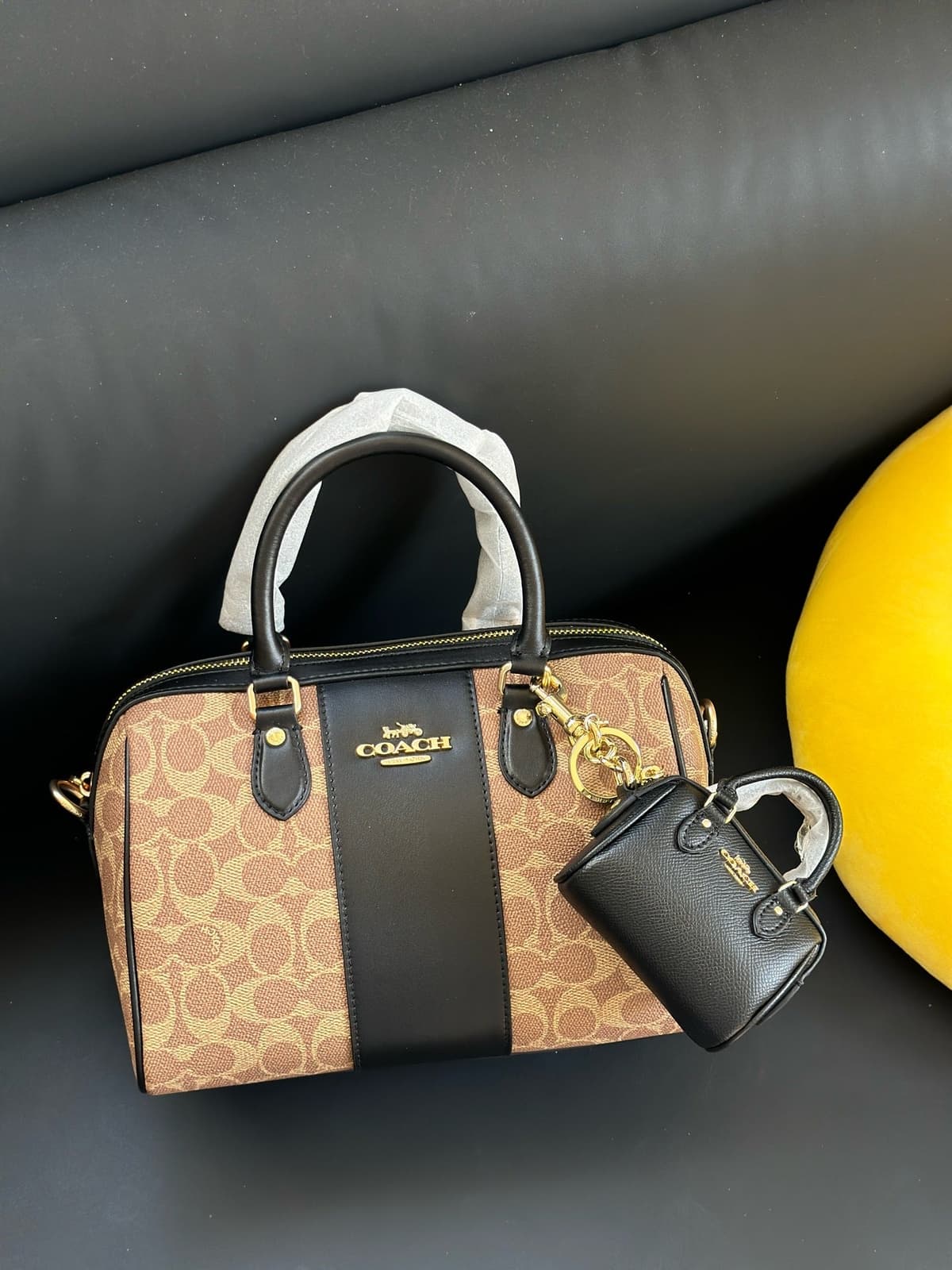 Coach Rowan Satchel Khaki Black – Moda