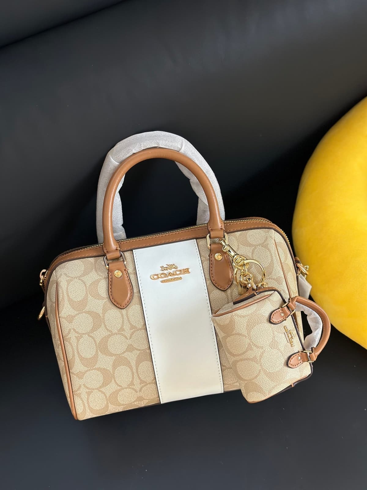 Coach Rowan Satchel Khaki Saddle Chalk – Moda