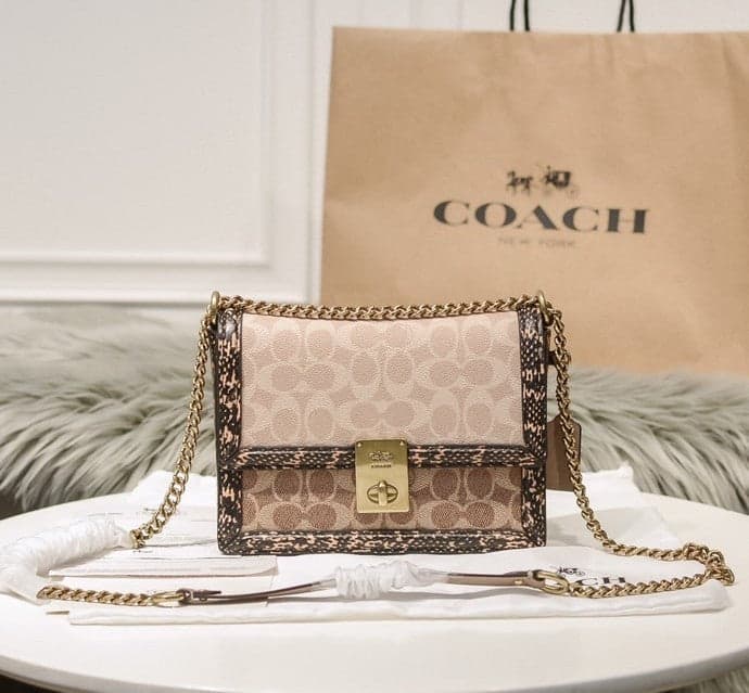 Coach Hutton Signature Snake Chain Bag Ferragens Douradas – Moda