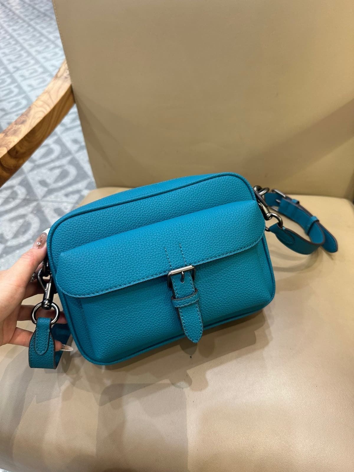 Coach Warner Crossbody Pebble Leather Turquoise Blue – Moda