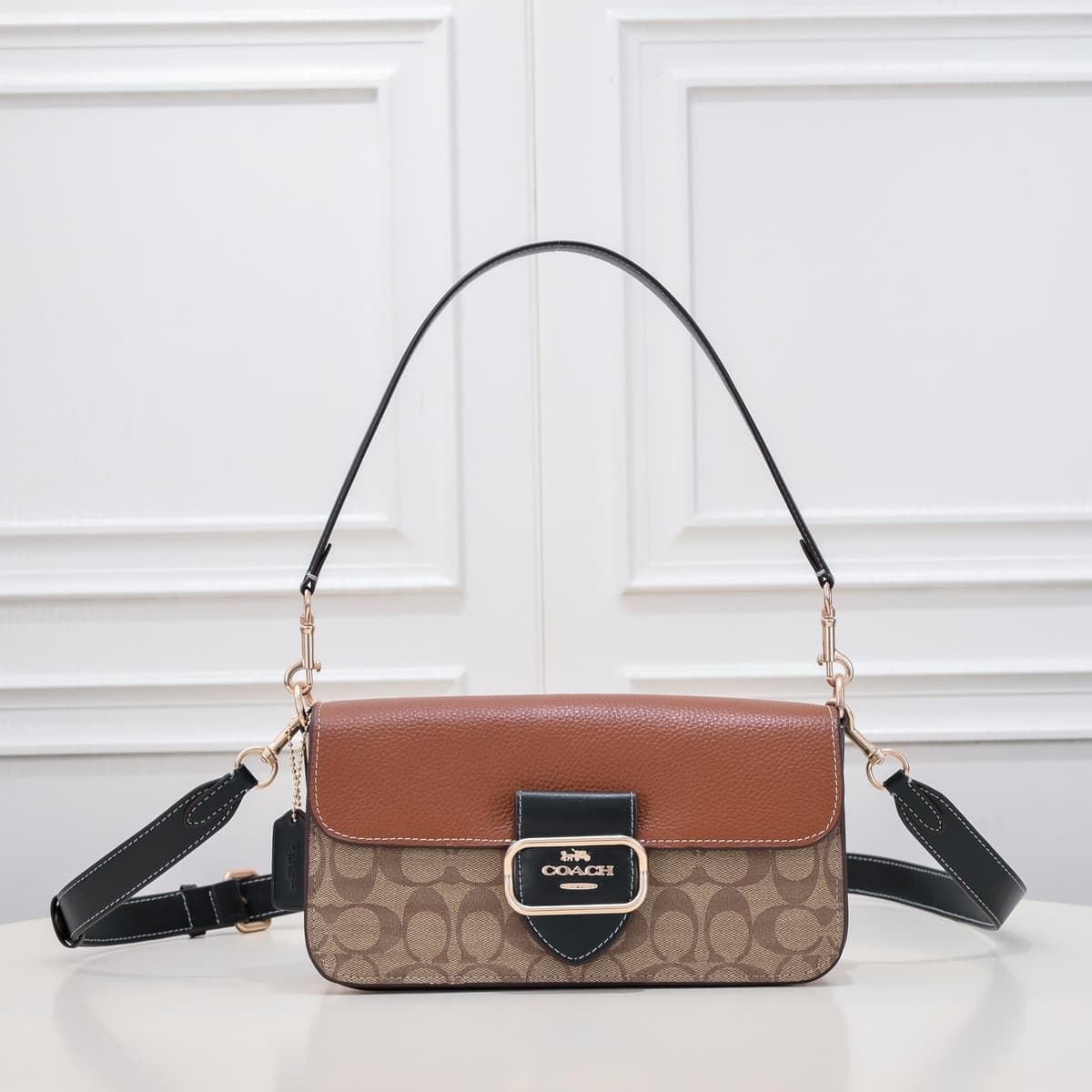 Coach Morgan Signature Shoulder Bag Marrom Caramelo – Moda
