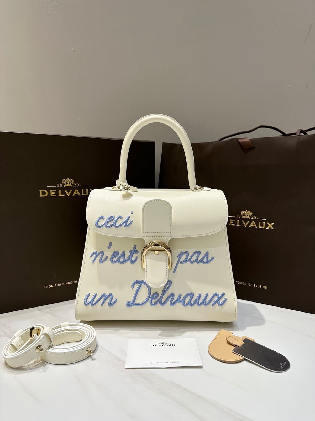 Delvaux Brillant L'Humour Lettering Off-White / Blue – Moda