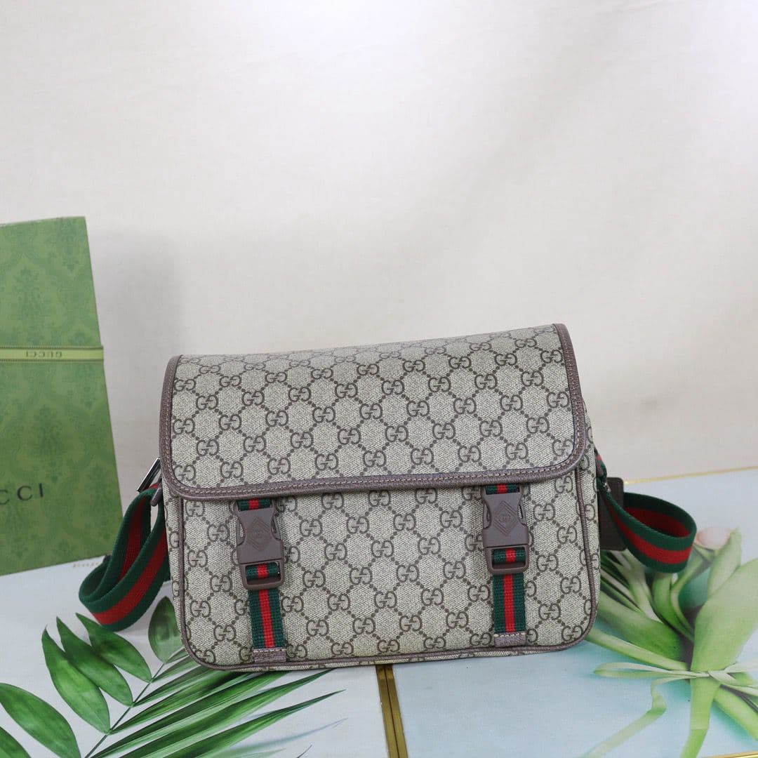 Gucci GG Supreme Web Messenger Bag Canvas Bege . – Moda