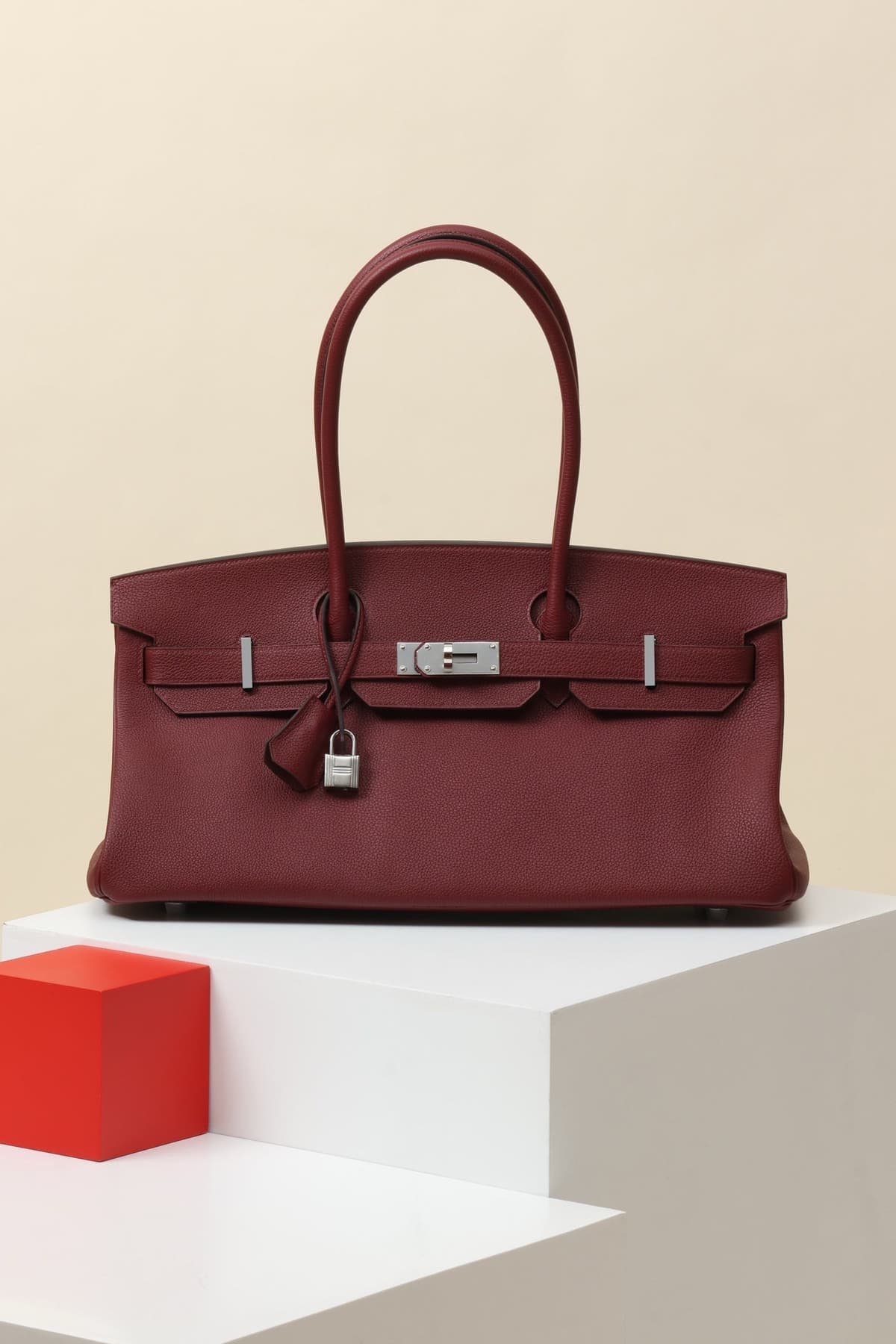 Shoulder Birkin Style Leather Burgundy – Moda