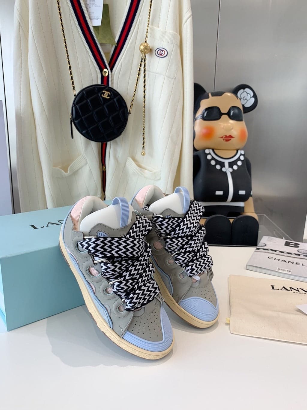 Lanvin Leather Curb Sneaker Light Blue – Moda