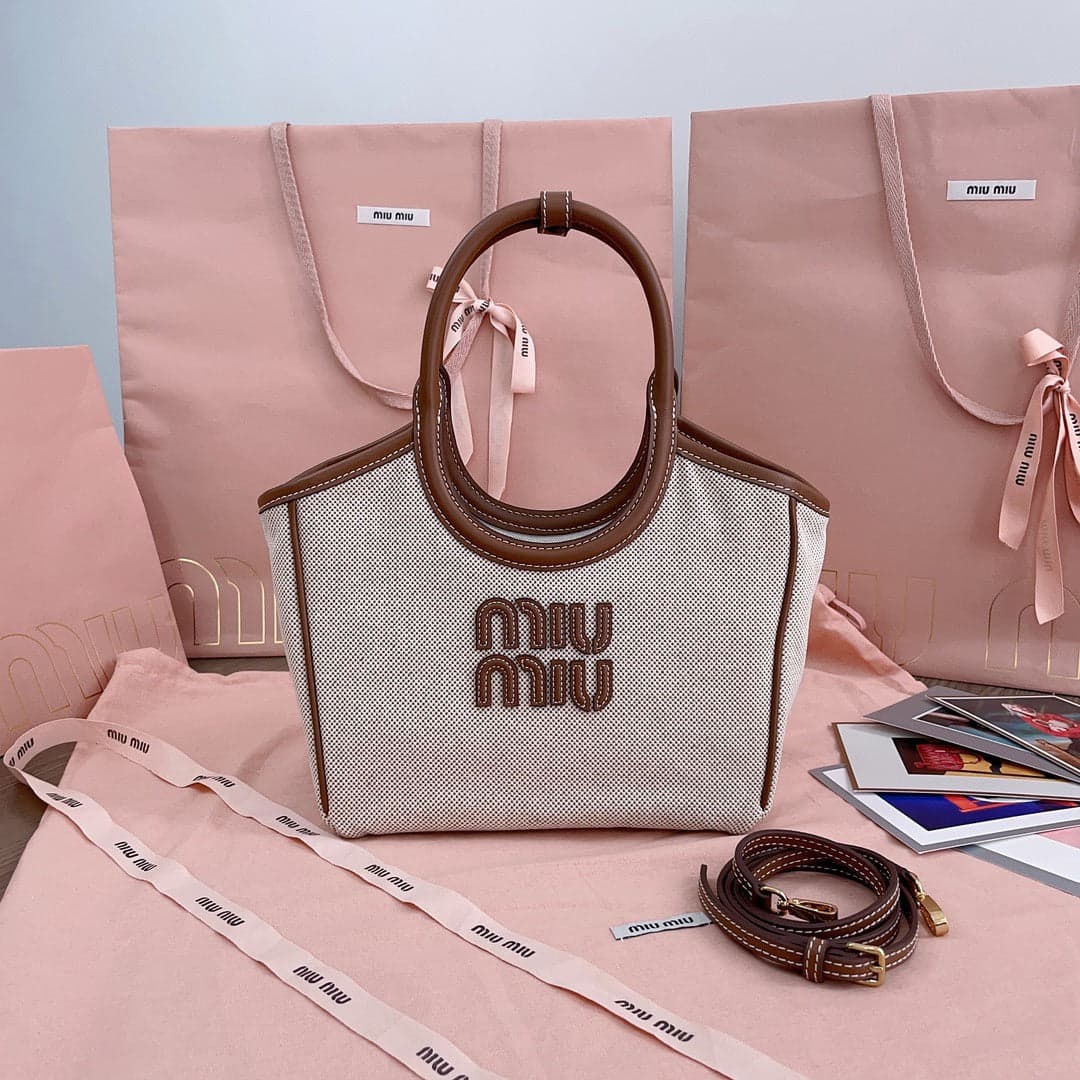 Miu Miu - Bolsa Tote Ivy - Mulher - canvas/couro – Moda