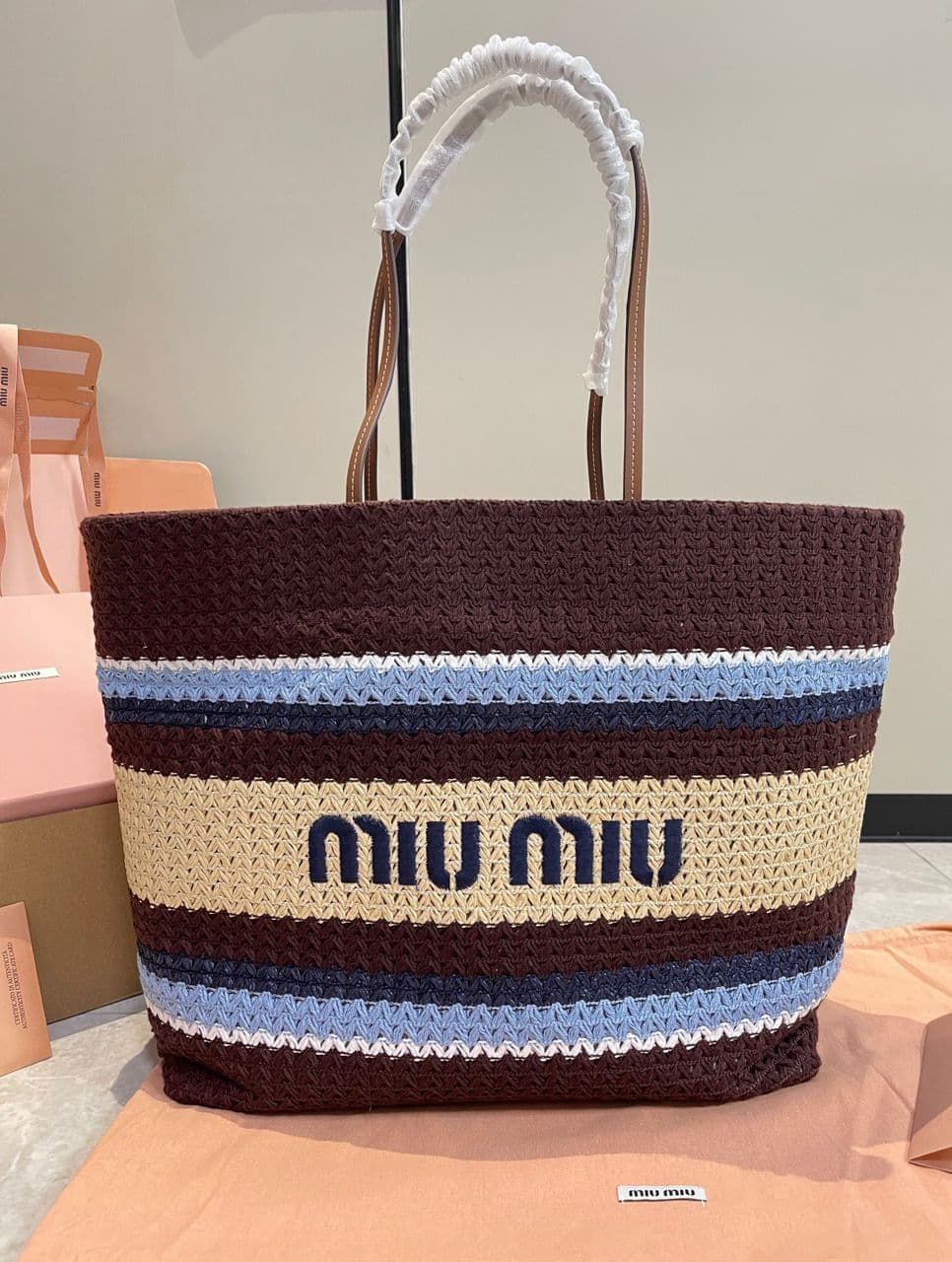 Miu Miu Raffia Crochet Stripe Tote Bag – Moda