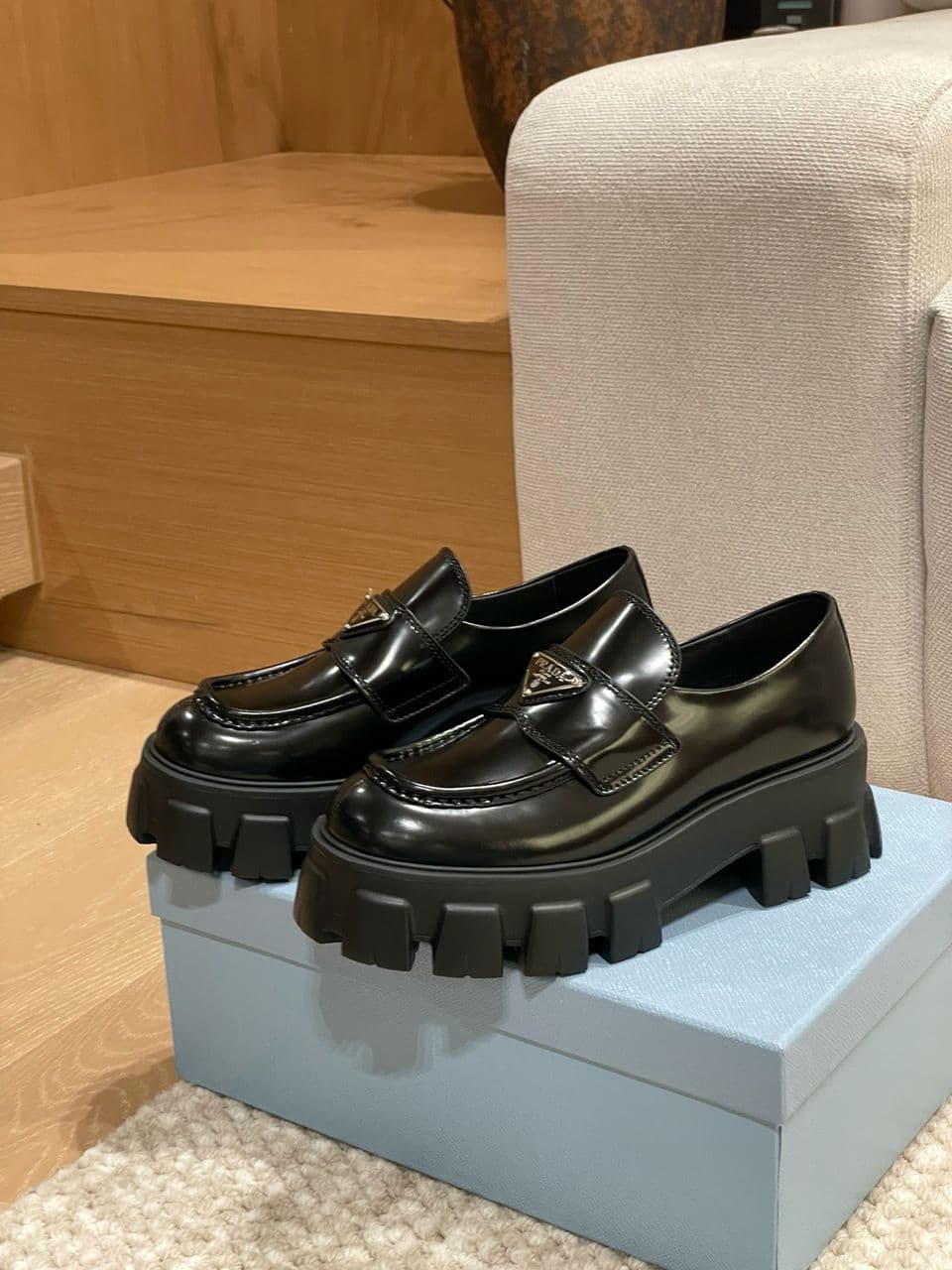 Prada Brushed Leather Monolith Loafers – Moda
