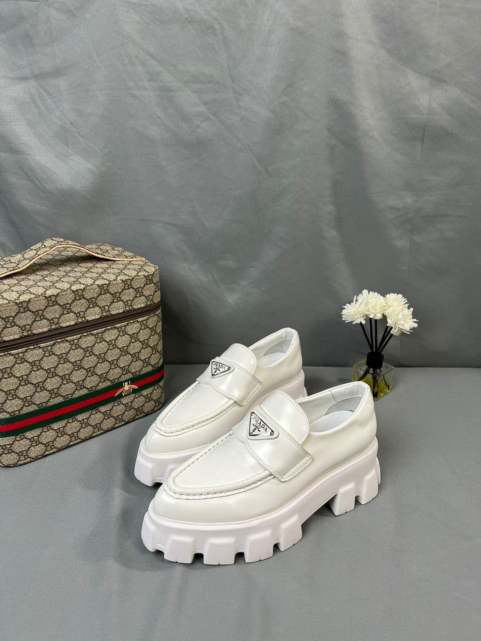 Prada Brushed Leather Monolith Loafers White – Moda