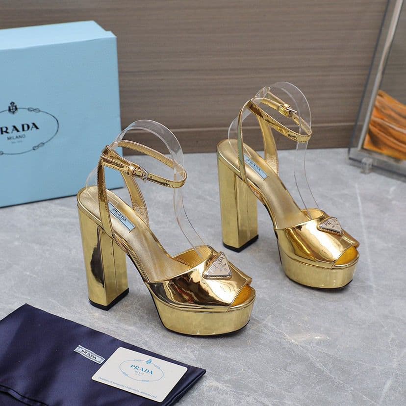 Prada Leather Sandal with Platform Gold. – Moda
