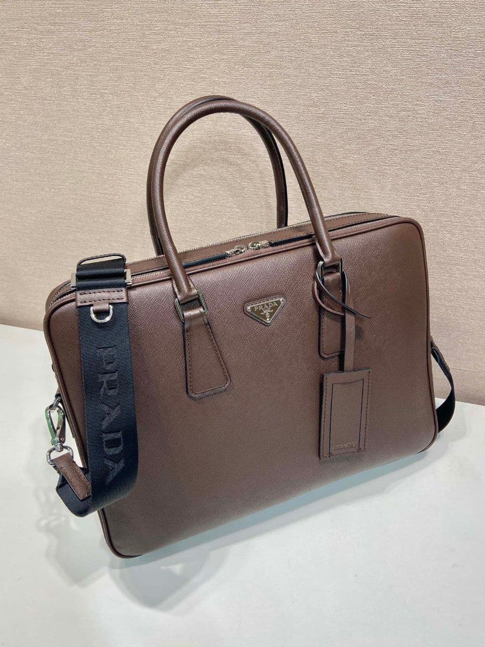 Prada Saffiano Leather Briefcase Brown – Moda