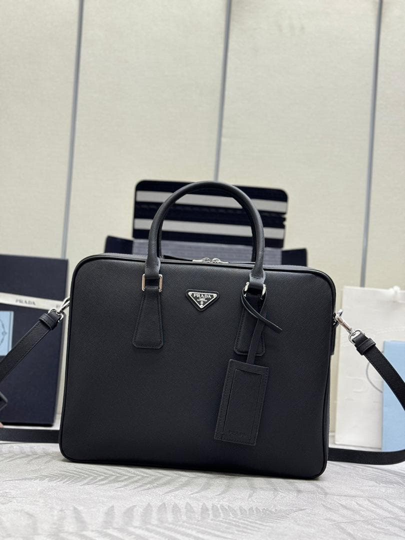 Prada Saffiano Leather Briefcase Black – Moda