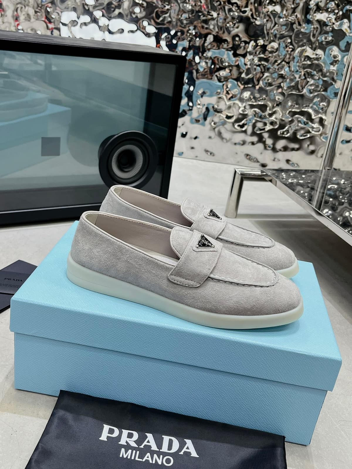 Prada Suede Loafers Grey – Moda