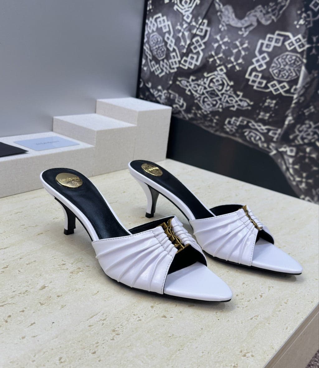 Saint Laurent Babylone Cassandra Draped Leather Mule White – Moda