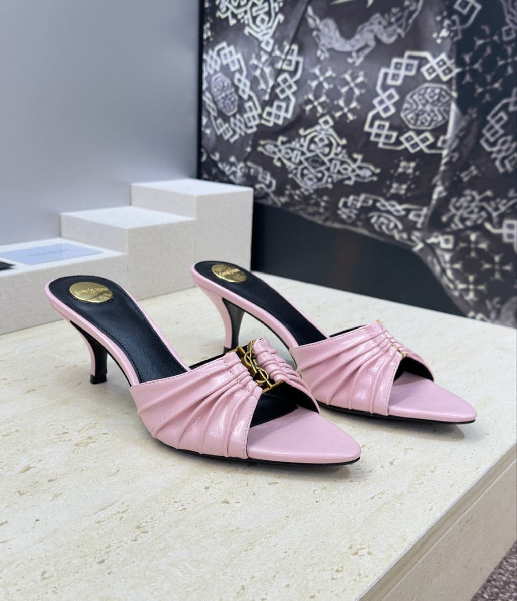 Saint Laurent Babylone Cassandra Draped Leather Mule Pink – Moda