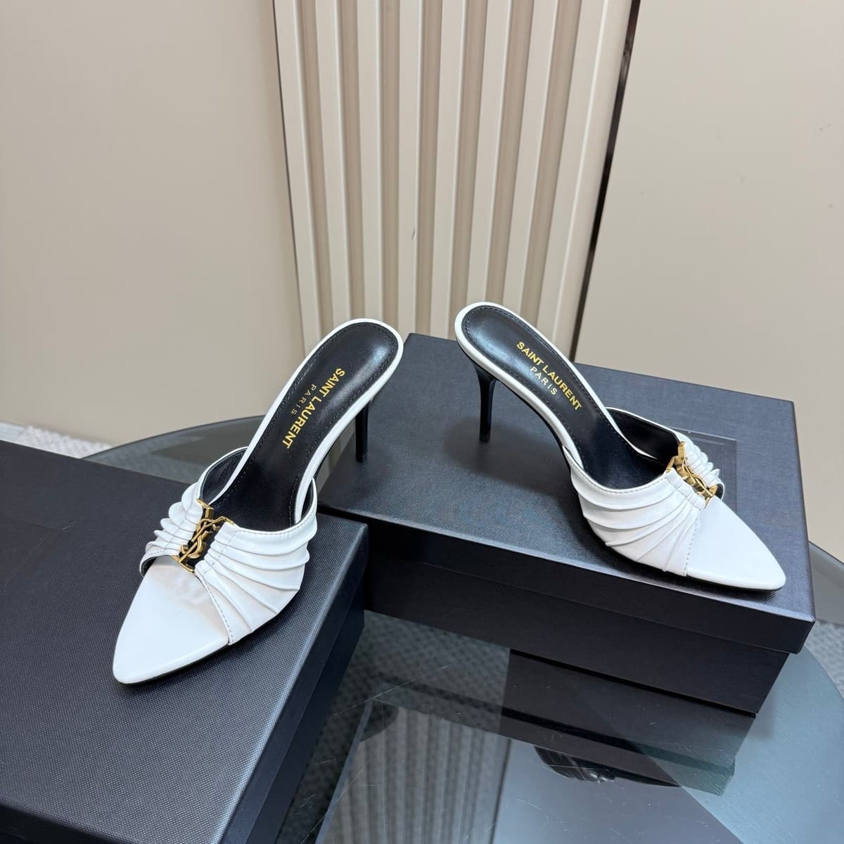 Saint Laurent Babylone Mules Bordeaux white – Moda
