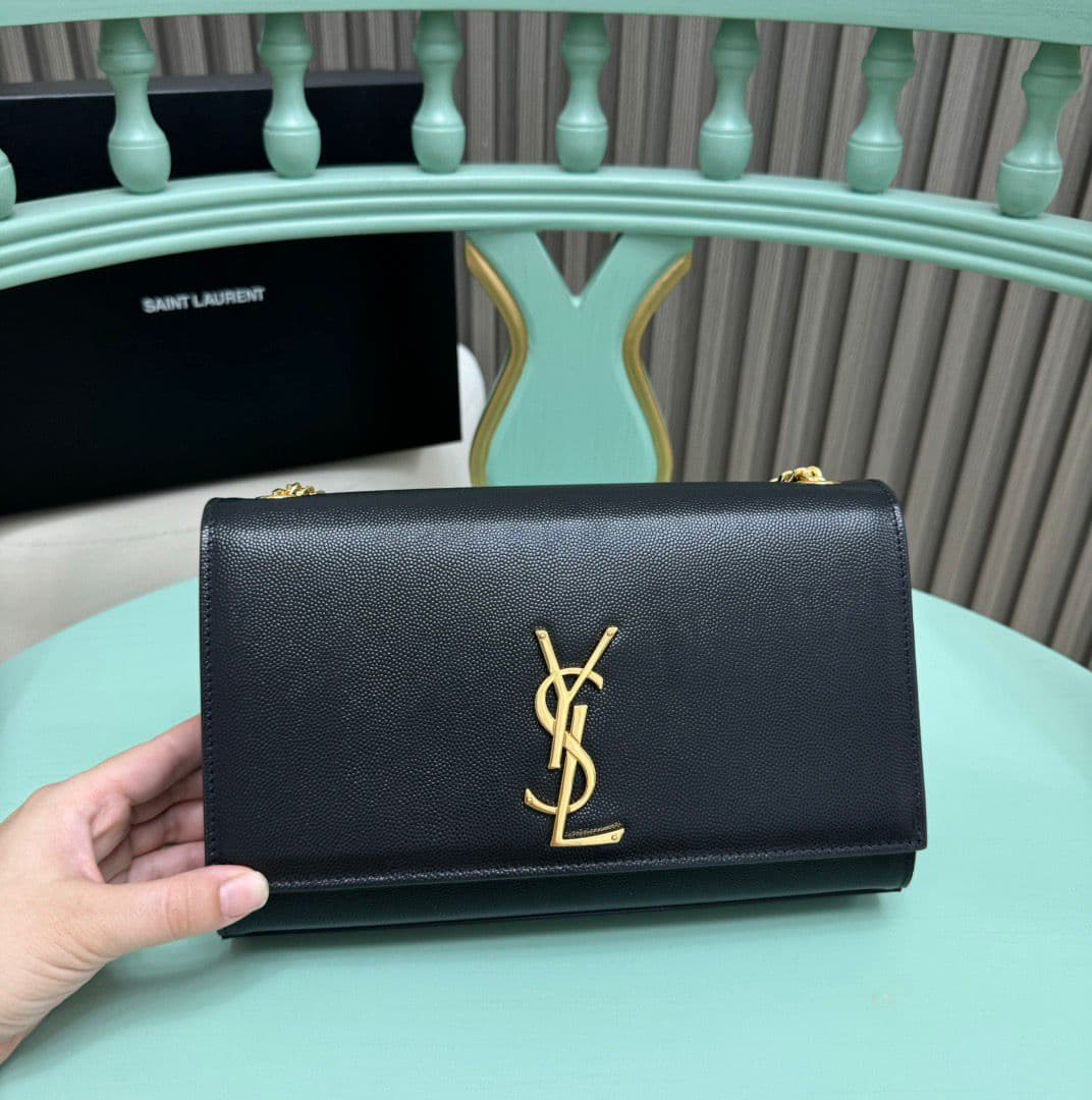 Saint Laurent Kate Chain Bag Black Ferragens Douradas – Moda