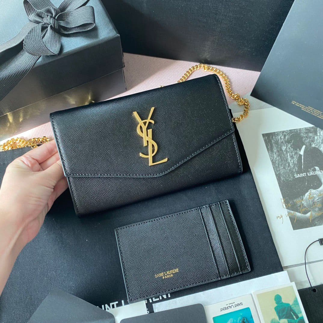 Saint Laurent Kate Wallet On Chain Black Gold . – Moda