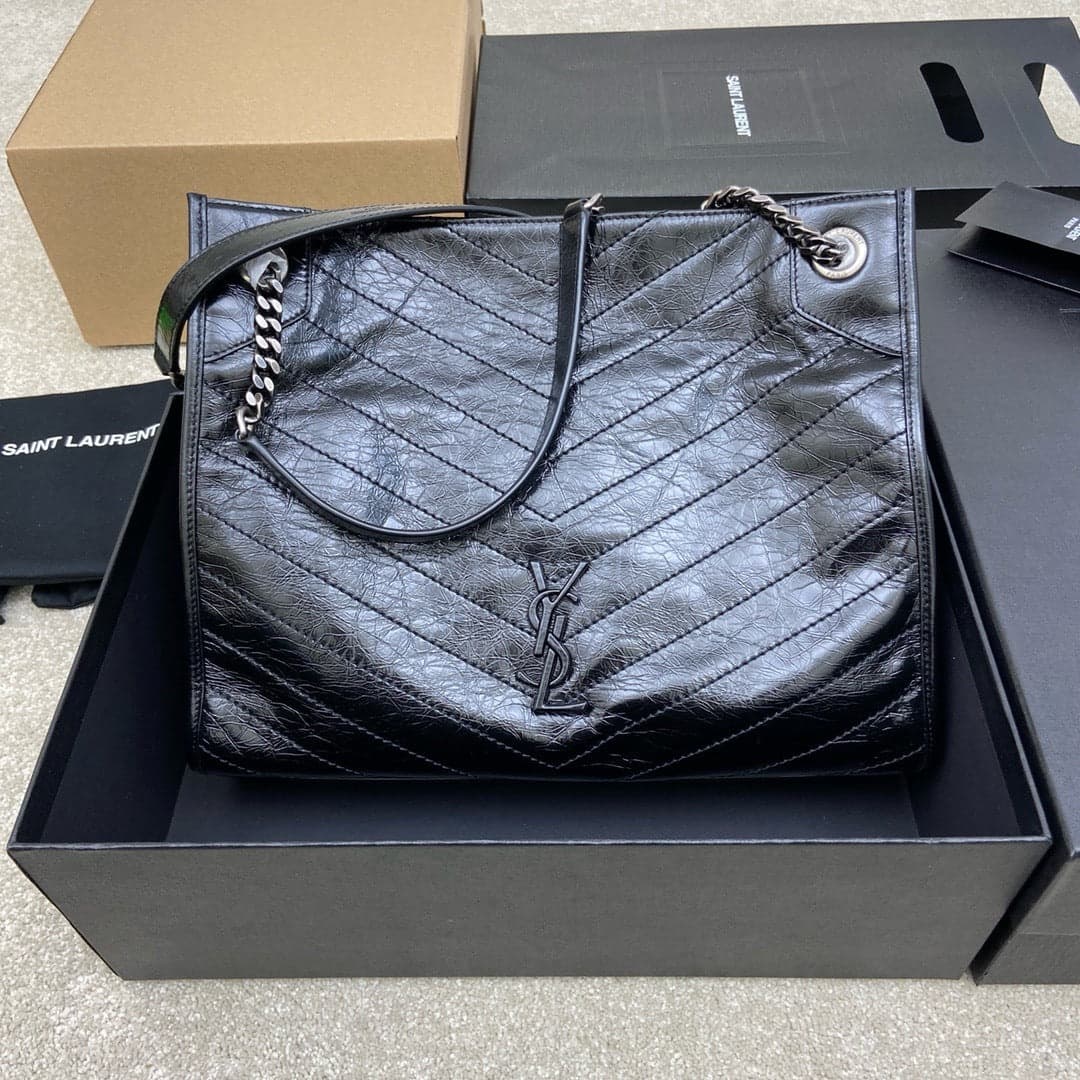 Saint Laurent Niki Shopping Bag Black Ferragens Prata – Moda