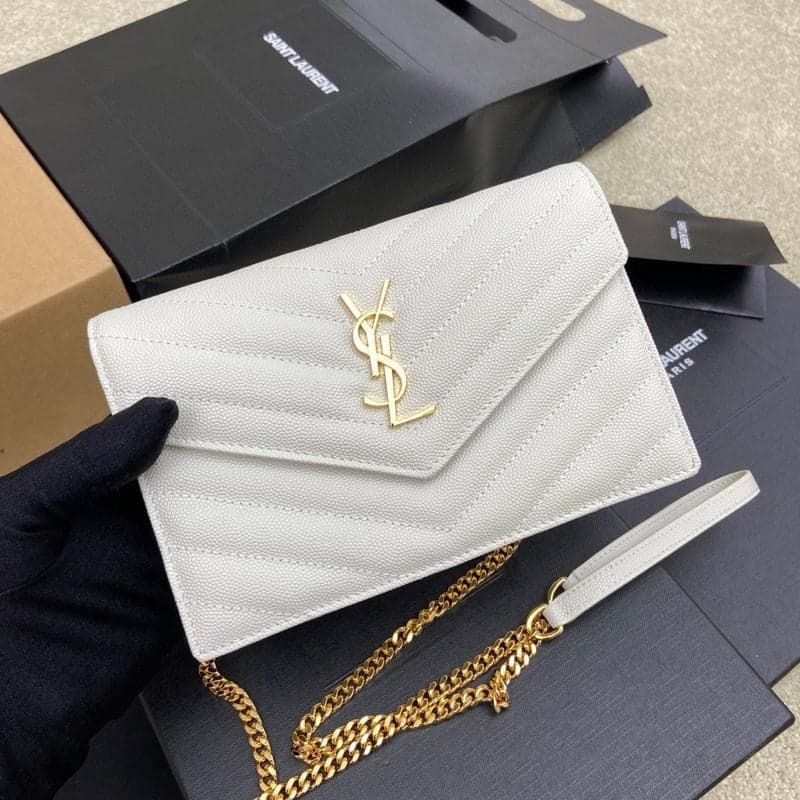 Saint Laurent Shoulder Bag White Ferragens Douradas – Moda