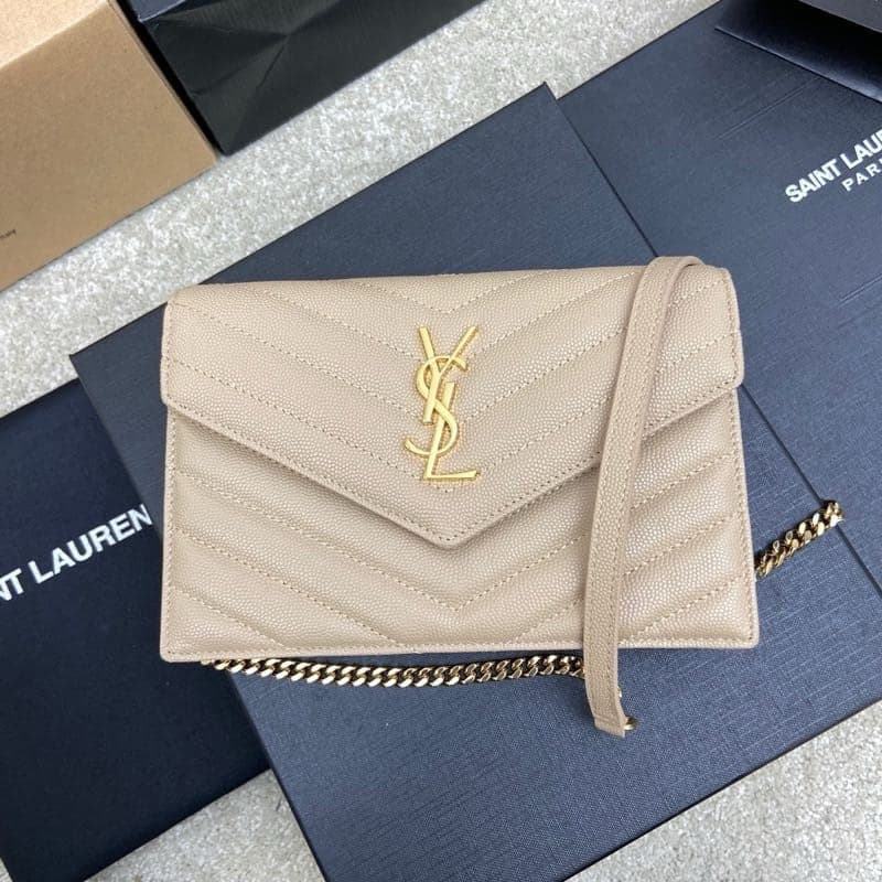 Saint Laurent Shoulder Bag Bege Ferragens Douradas – Moda