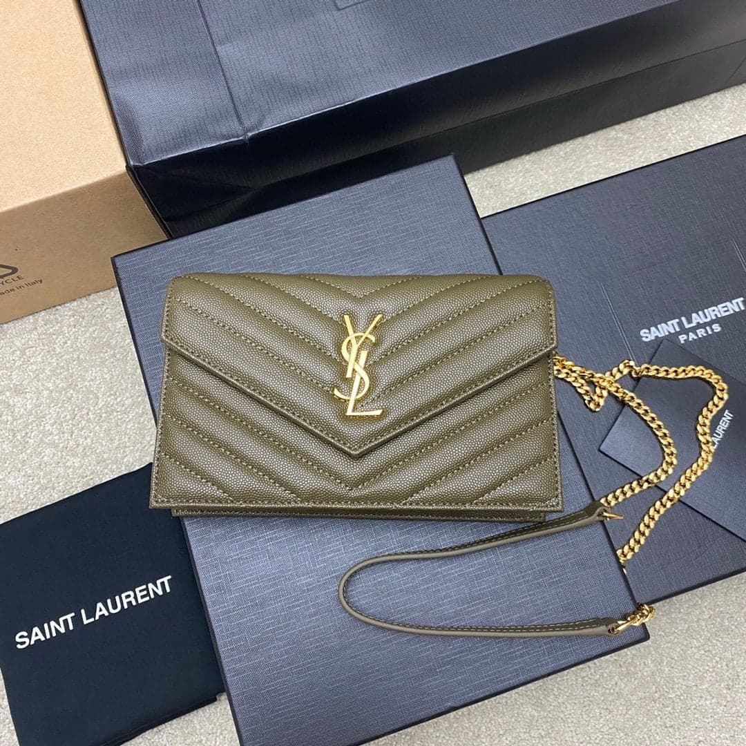 Saint Laurent Shoulder Bag Green Ferragens Douradas – Moda