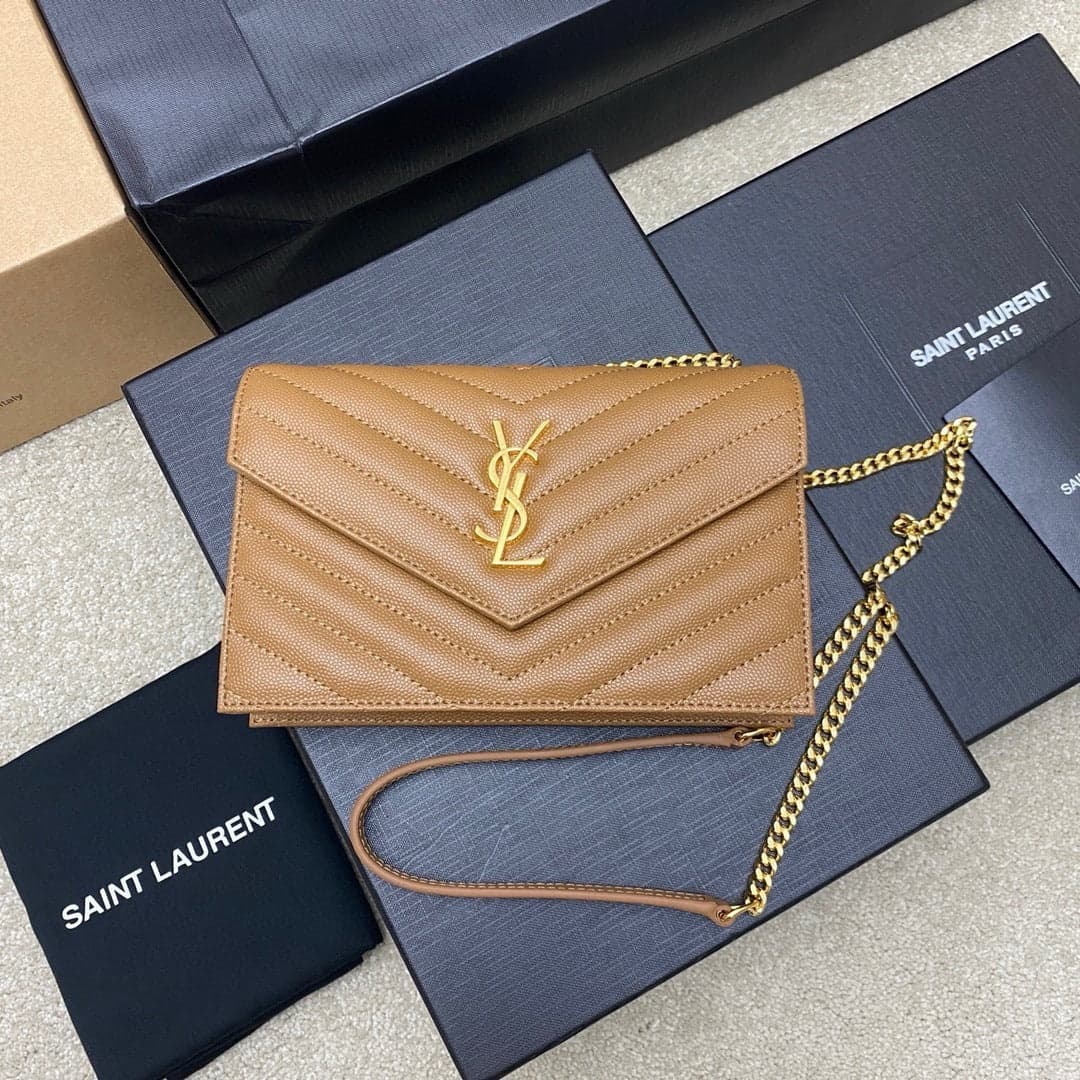Saint Laurent Shoulder Bag Bege Camel Ferragens  Douradas – Moda