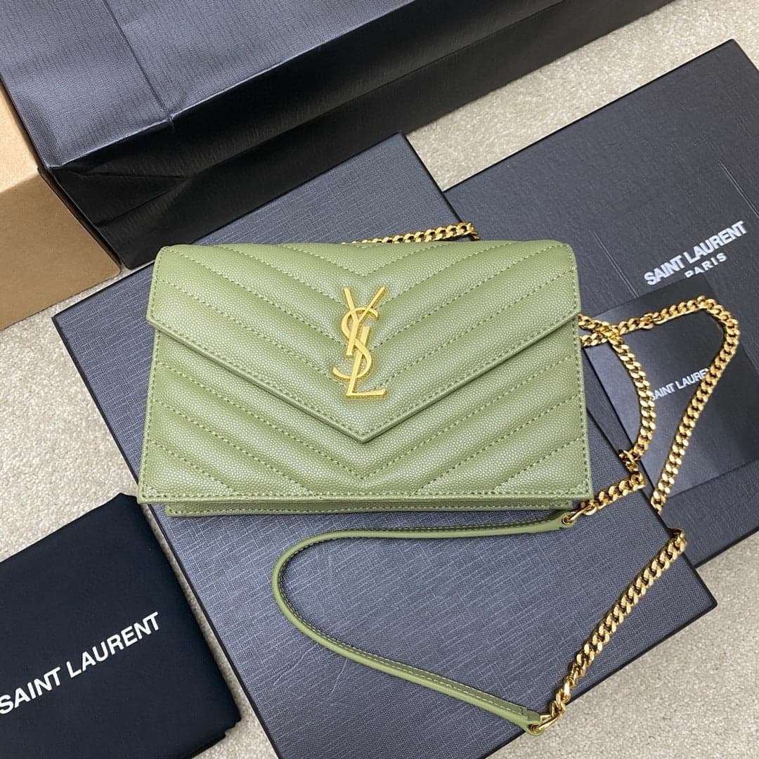 Saint Laurent Shoulder Bag Green Oliva Claro Ferragens Douradas – Moda