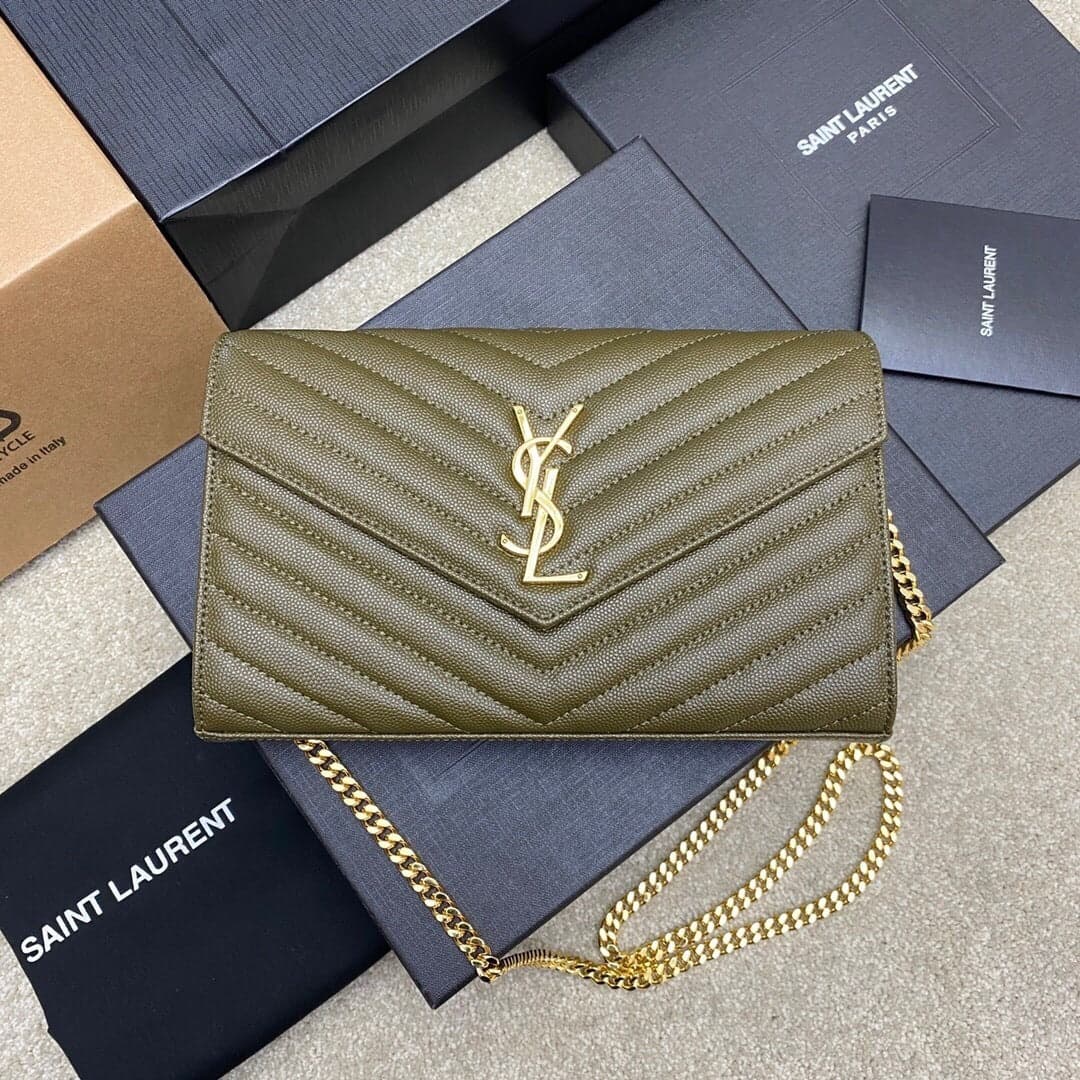 Saint Laurent Shoulder Bag green Ferragens Douradas – Moda