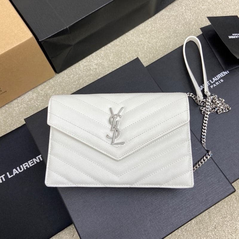 Saint Laurent Shoulder Bag White Ferragens Prata – Moda