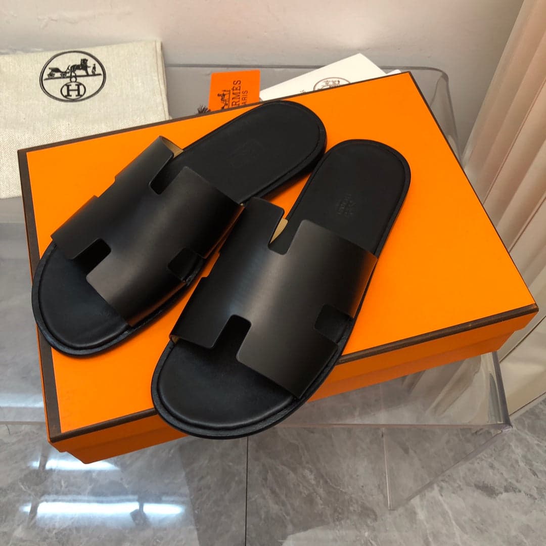 Hermes Izmir Sandal Noir Smooth Calfskin Leather. – Moda