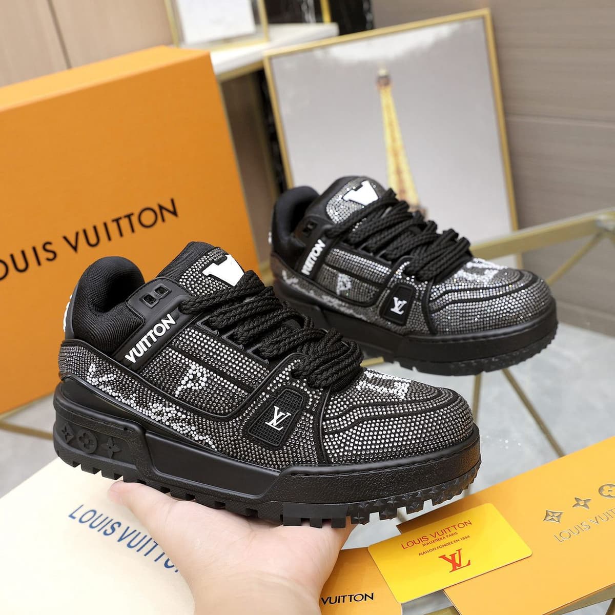 Trainer Maxi Crystals White Black – Moda