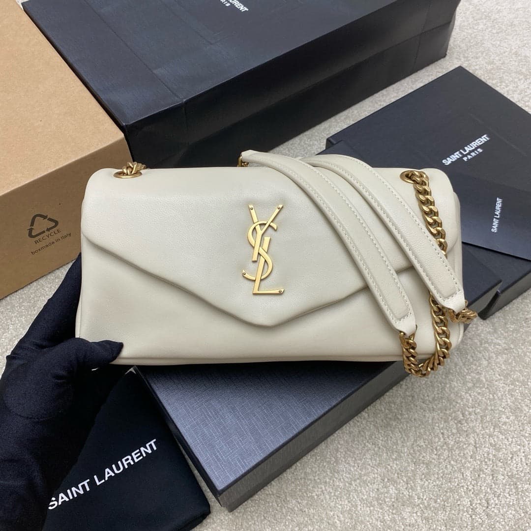 Yves Saint Laurent Calypso Lambskin White Ferragens Douradas – Moda