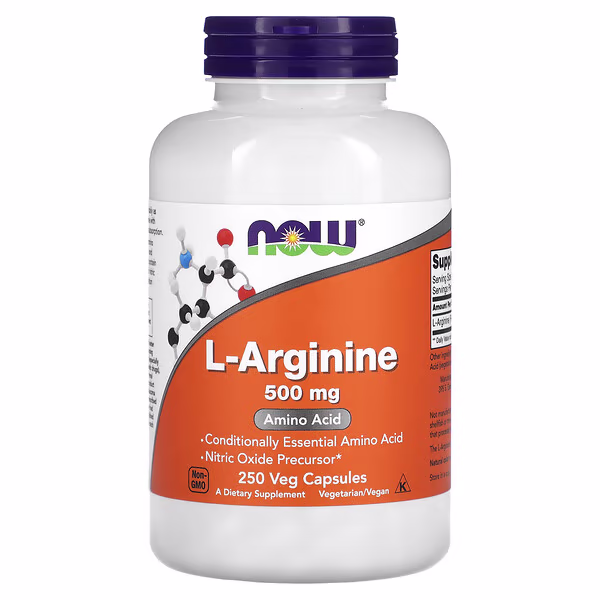 NOW L-Arginine 500mg 250 Cápsulas – Suplementos
